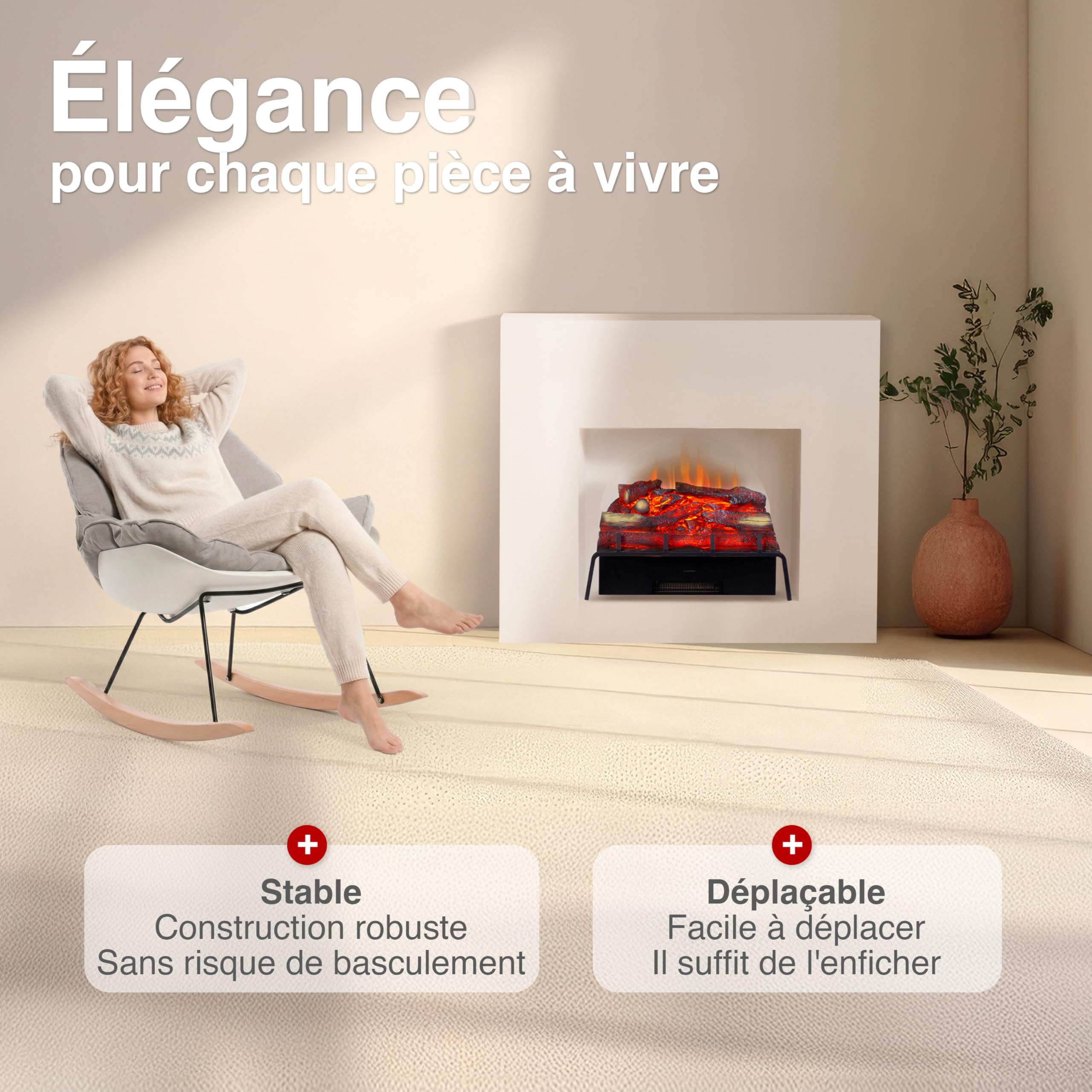 KAMINIO Cheminée électrique Noah - Insert de cheminée électrique avec Chauffage, lumière d' Ambiance LED, télécommande
