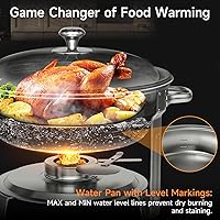 Vista 3 de Bandejas Calentadoras para Buffet, Paquete de 4 Bandejas Calentadoras Redondas de Acero Inoxidable de 5QT para Fiestas en Casa, Reuniones
