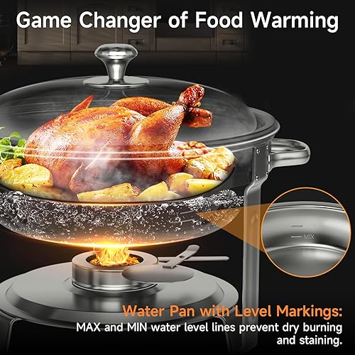 Miniatura 3 de Platos de roce para bufé, paquete de 4 platos redondos de acero inoxidable de 5 cuartos de galón para fiestas en casa, reuniones de Navidad, eventos