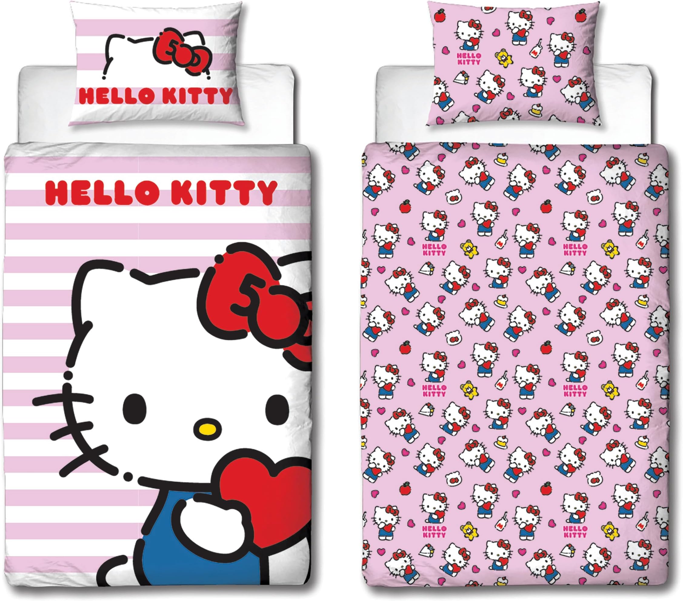 Character World Hello Kitty Officially Licensed Hello Design Single Duvet Cover Set | Reversible 2 Sided Cat Bedding Including Matching Pillow Case | Perfect For Kids Bedroom | Polycotton