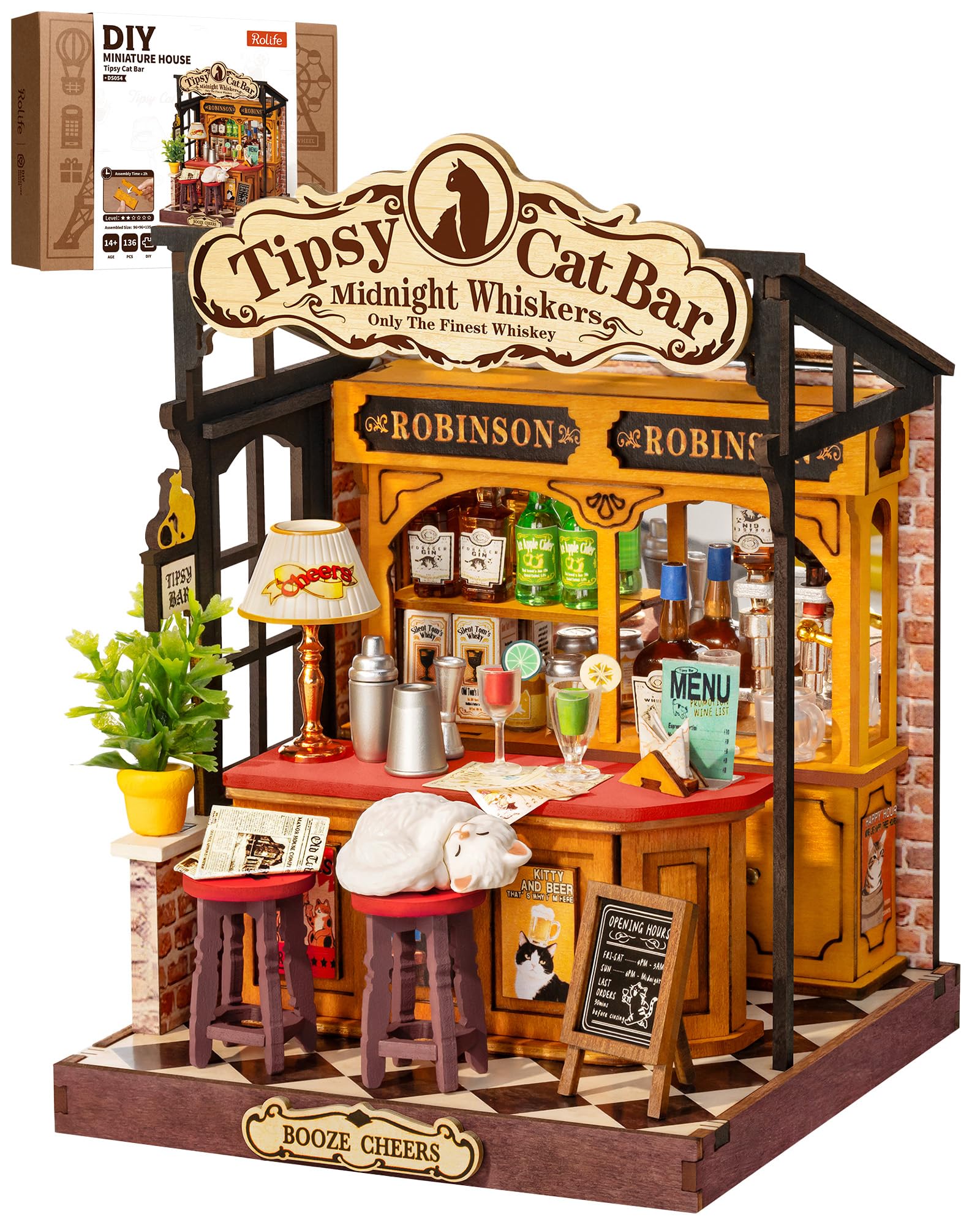 Jack Lou㉒ ミニチュア ペグドール ハンドメイド アンティーク風 Amazon.com: Rolife Miniature House Kit for Adults Tipsy Cat Bar
