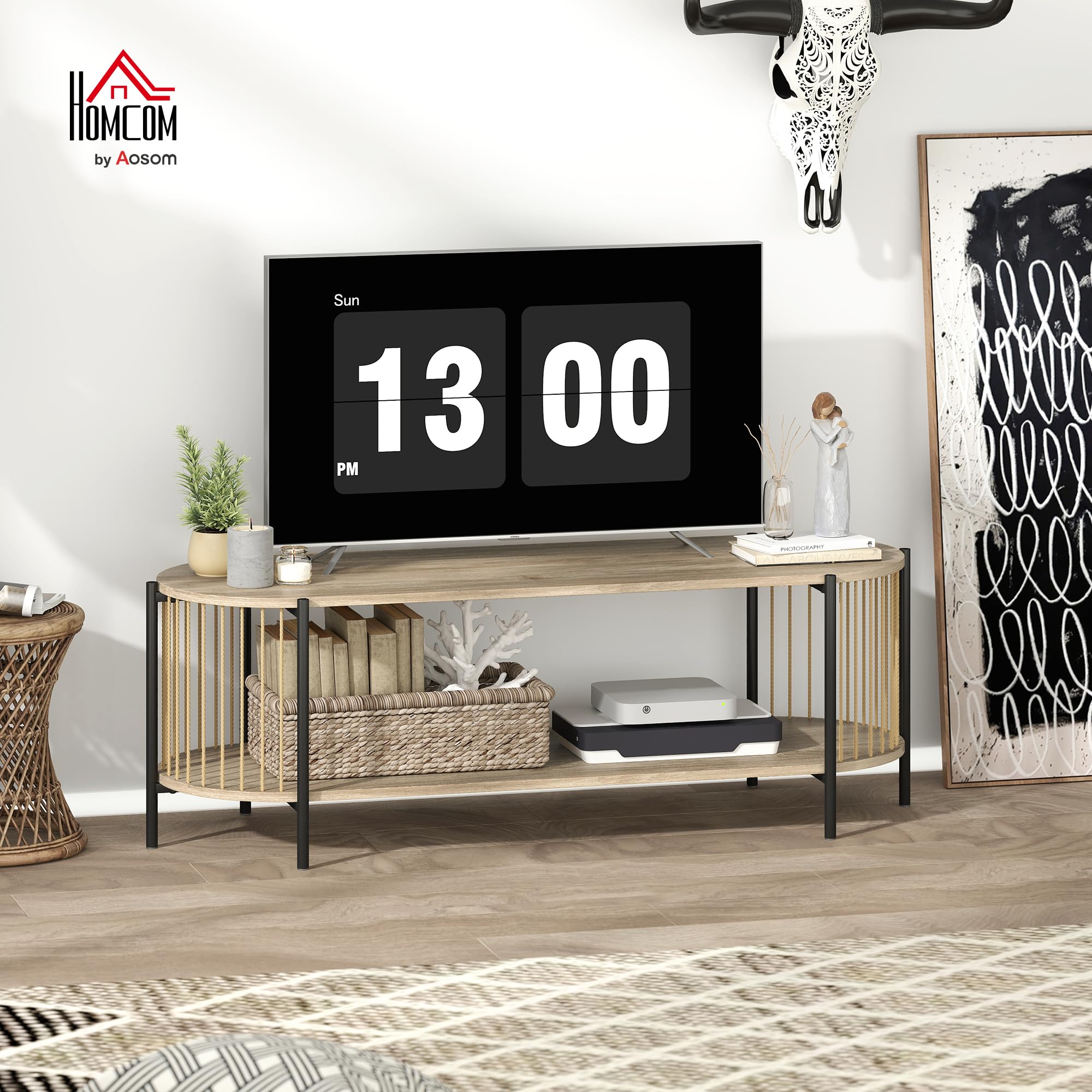 HOMCOM Mueble de TV Bohemio hasta 55 Pulgadas 124x43,5x41 cm Natural
