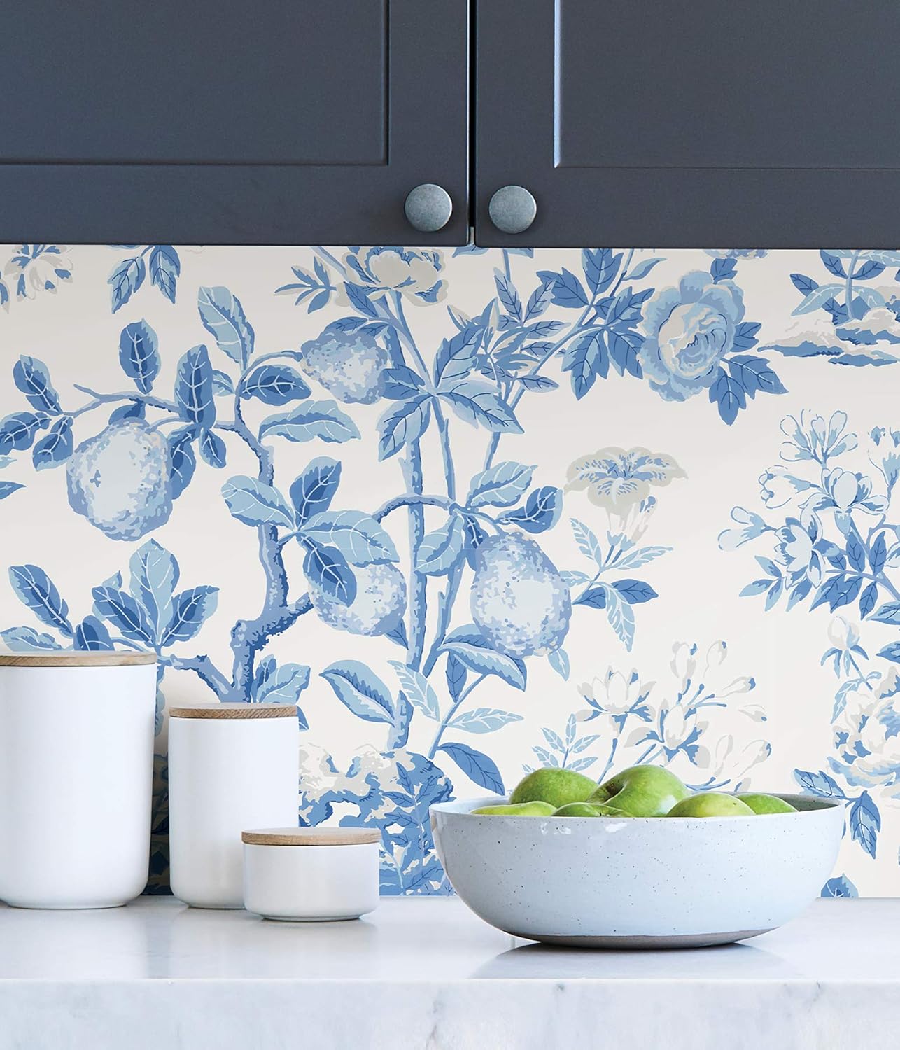 Scalamandre SCS3842 Delft Shantung Garden Wallpaper, Blue