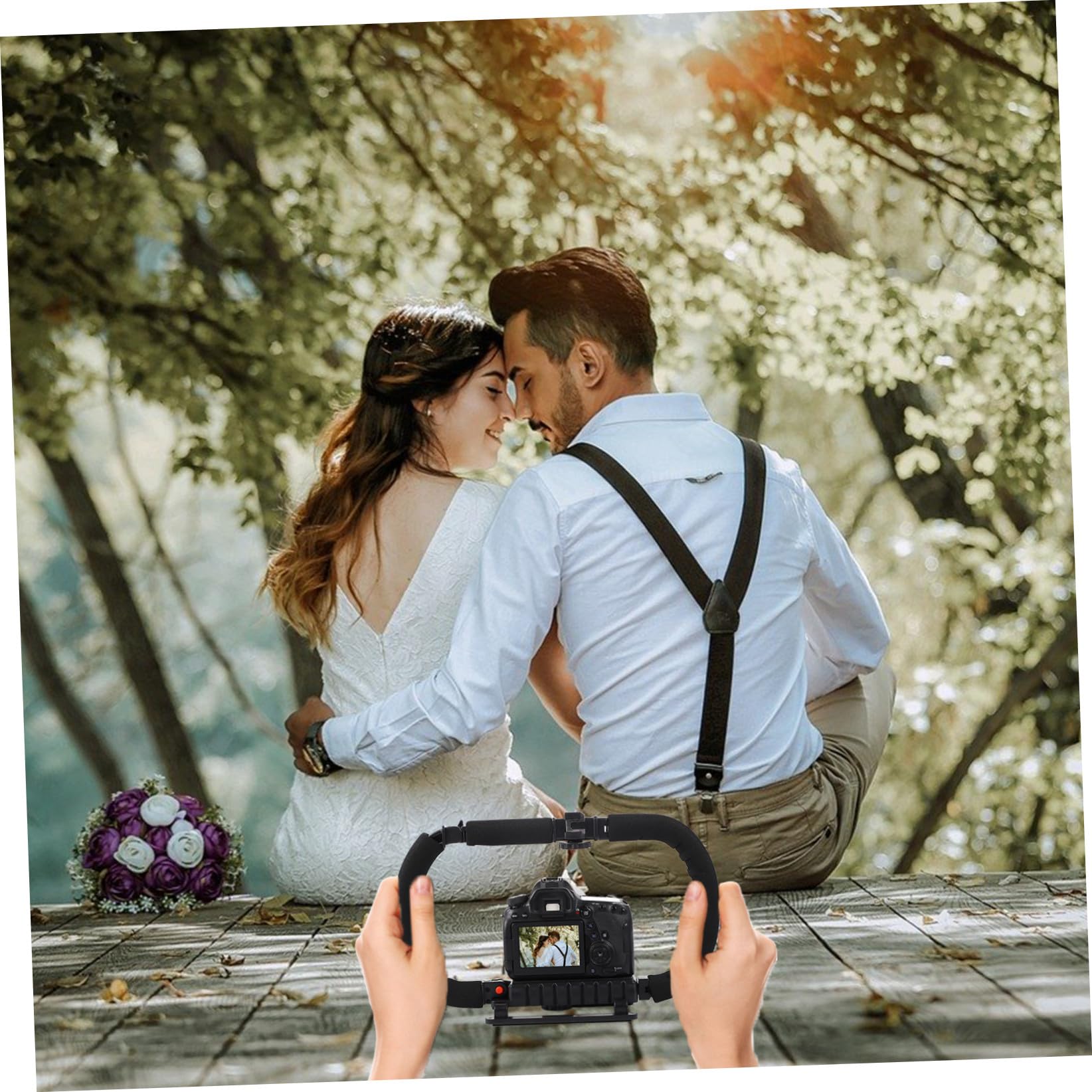Stabilizzatore Videocamera Portatile 3 Slitte Fredde, Impugnatura in Metallo e Plastico Nero, Foro da 1/4 Pollice, per Smartphone e Videocamere Dv