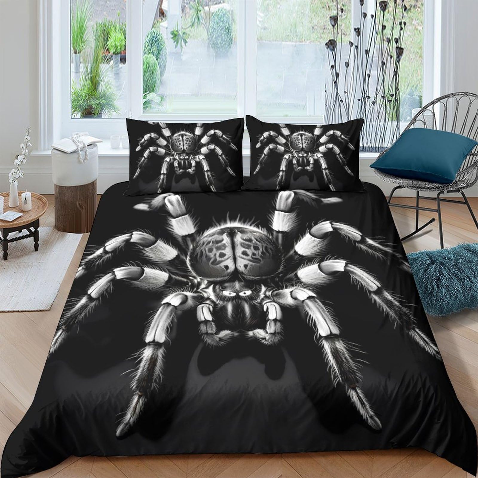Ctjqhvkz Style-10 3D Printed Realistic Spider Fitted Sheet Microfiber Soft Black Tarantula Bed Cover For Bedroom Dorm Mattress Decor Single（135X200cm）