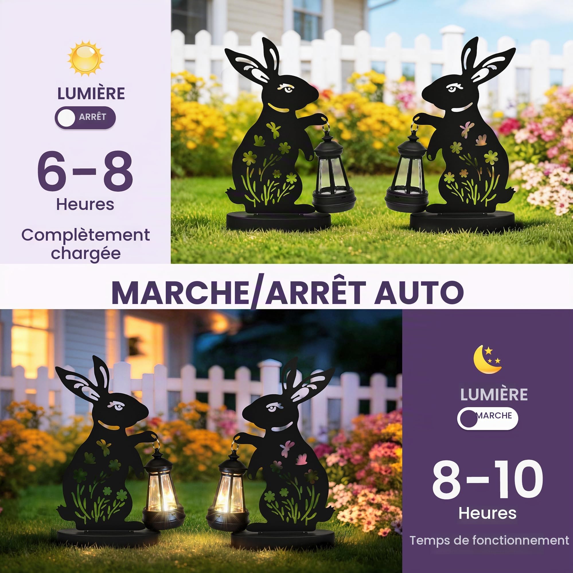 GIGALUMI Statues de Lapin,décorations de Jardin d'extérieur avec éclairage Solaire, Statues de Jardin étanches pour terrasse et Cour, Cadeaux Originaux pour Maman (Lot de 2)