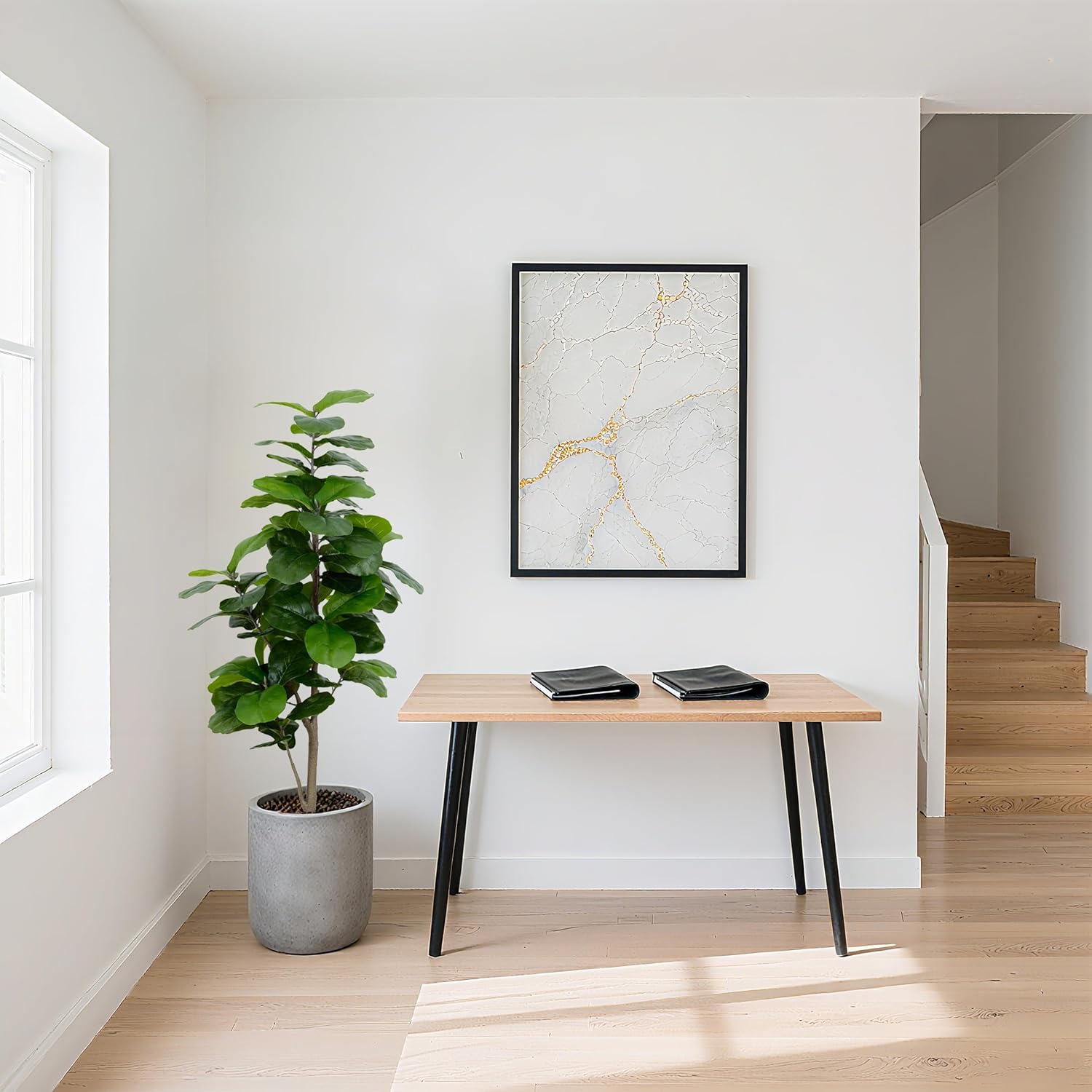 5ft Faux Fiddle Leaf Fig Tree with White Pot –Artificial Plants Indoor with 57 Fiddle Leaves Lifelike Fake Plants for Home, Office, Living Room, and Farmhouse Décor - Image 2