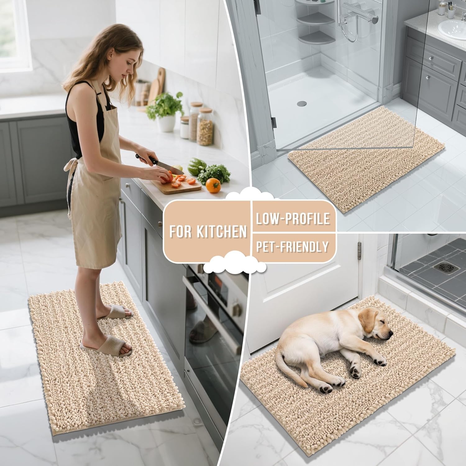 Yimobra Bathroom Rugs Sets 2 Piece - Quick Dry Extra Thick Luxury Chenille Bath Mat, Non Slip Super Absorbent for Tub Shower Sink, Machine Washable Shaggy Floor Mat, 32"x20"+24"x17" Inch, Light Brown - Image 6