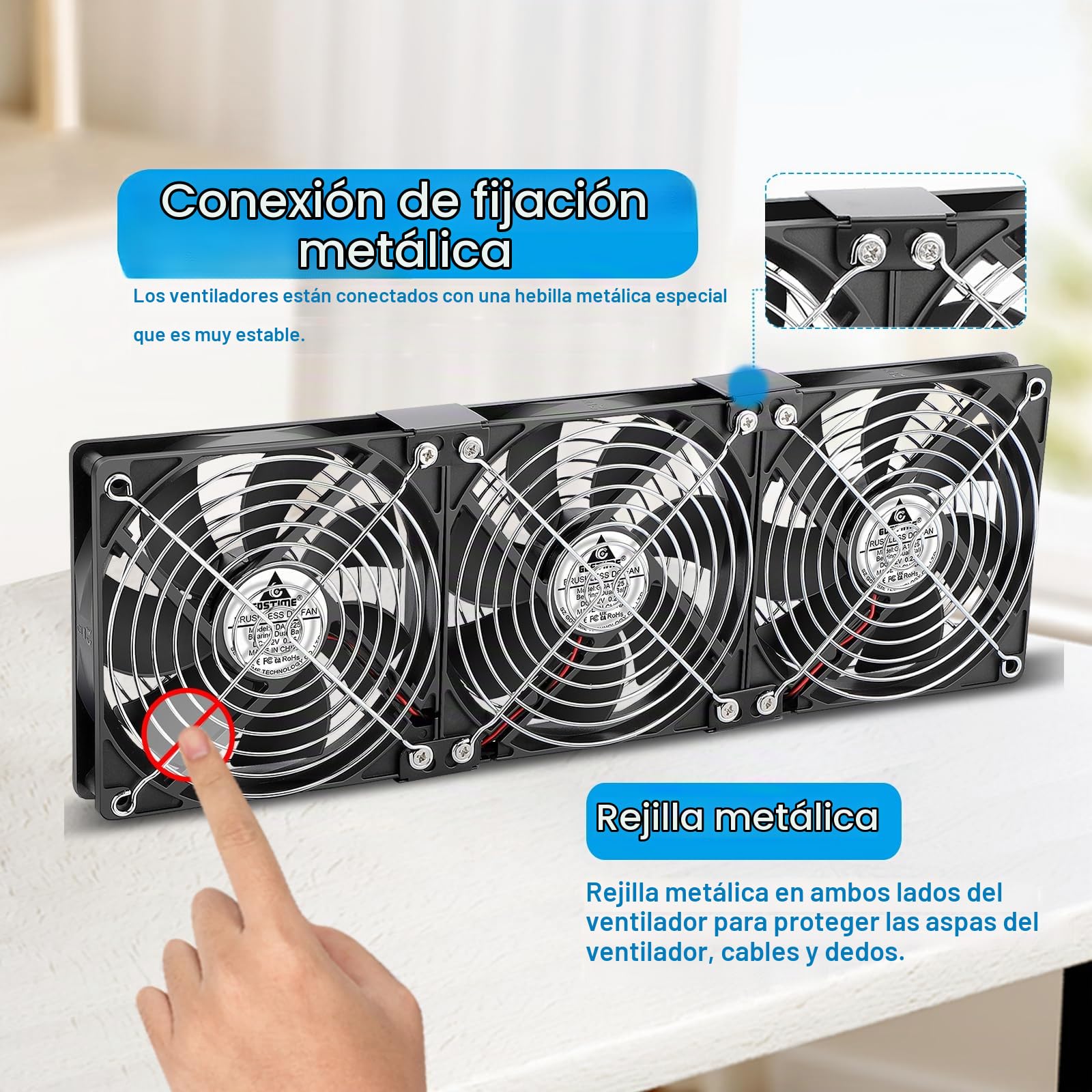 GDSTIME Ventilador de 360 mm para Carcasa - Ventilador de 230 V - 3 x Ventiladores de 120 mm para PC - Ventilador de 230 V de 120 mm - Ventilador de 220 V con Velocidad Regulable DC 4 V -12 V para