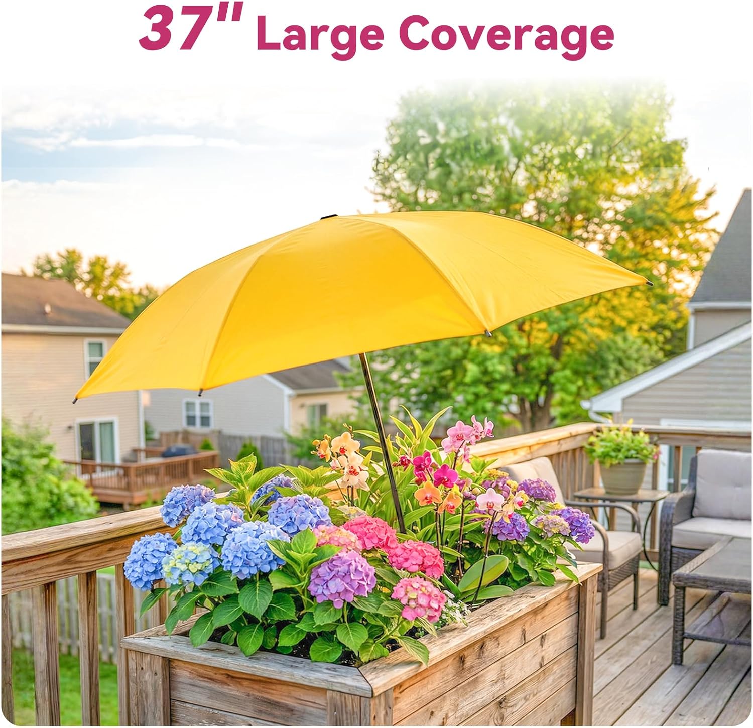 34.5" Large Plant Umbrellas for Outdoor Plants, 3 Pack Extra Wide Garden Umbrella Shade with Adjustable Height (32" or 43.4"), Plant Shades for Potted Plants, Veggies, Flowers,Pink/Blue/Yellow