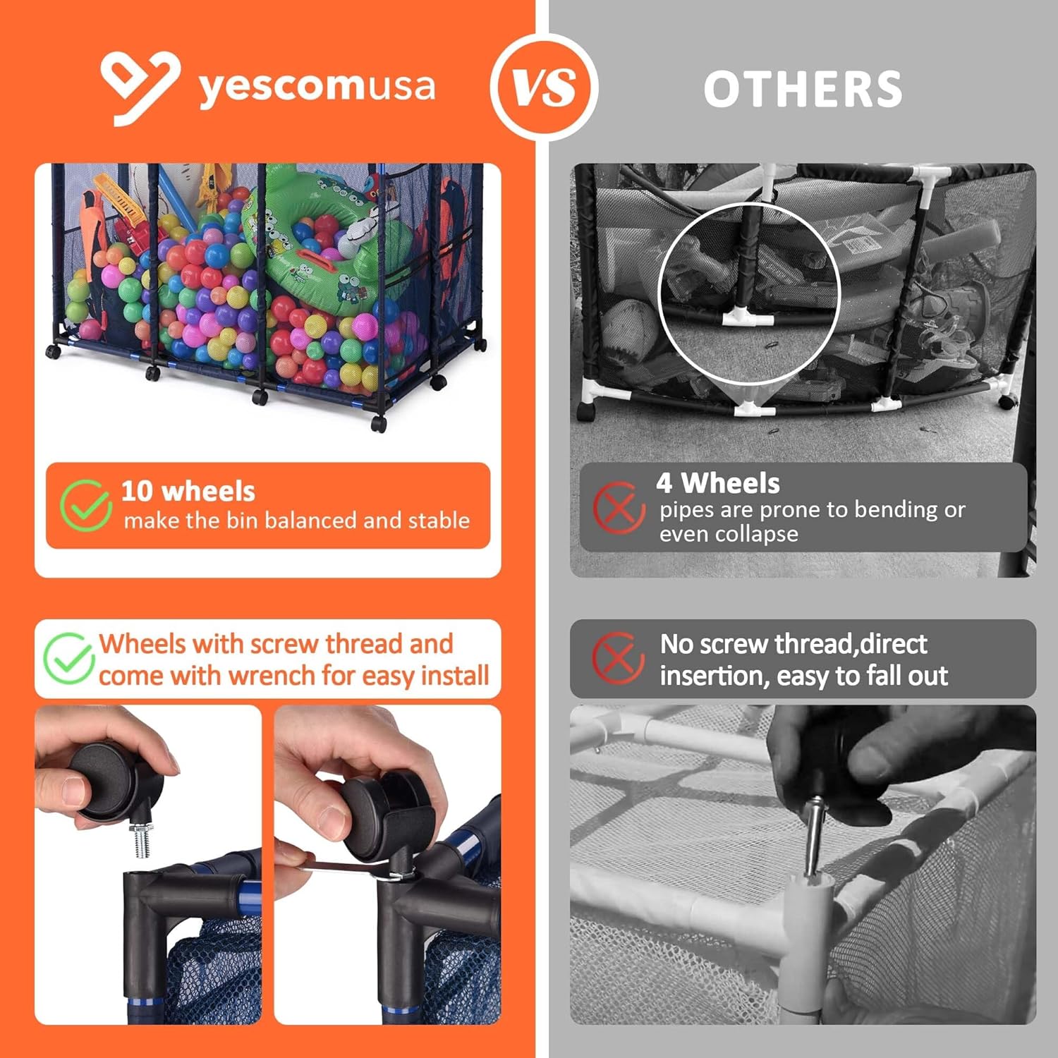 Yescom 390 Gallon Pool Float Storage Bin Basket for Toy Raft Noodles Outdoor Double Tiers 49"x31"x61" Metal Frame 10 Wheels Mesh Net Rolling Organizer Cart Sturdy Blue