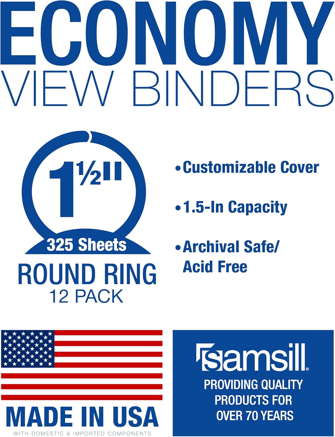 Samsill 1.5 Inch 3 Ring Binders, Economy Round Ring, Clear View Cover, 325 Sheet Capacity - for School, Home, Office - Red, 12 Pack