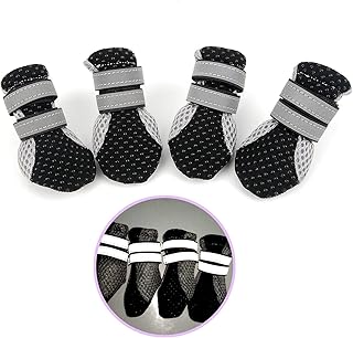Ranphy Breathable Mesh Dog Boots, Pet Walking Shoes, Reflective Paw Protector with Anti-Slip Sole Sneaker for Hot Pavement Summer for Small Dogs 4 Pack Black Size XL