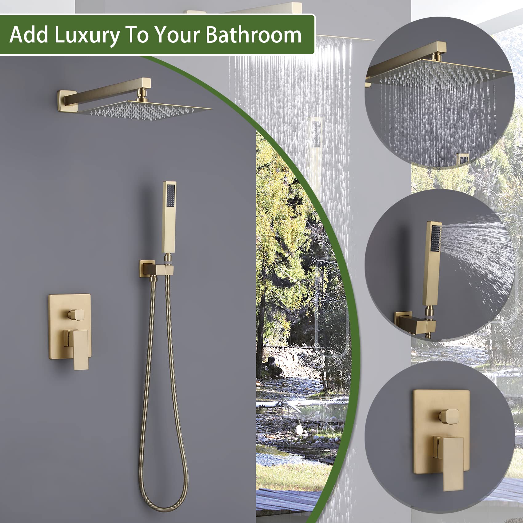 TapLong Luxus Duscharmatur Set – Elegantes 10 Zoll Regendusch-System In Gebürstetem Gold