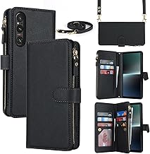 Pelanty for Xperia 1 V Rope Case Notebook Type XQ-DQ44 SO-51D SOG10 Mobile Cover Shoulder Crossbody Shoulder Synthetic Leather + TPU Magnet Sony Xperia 1 V Wallet Type Cover IC Card Bill Coin Purse