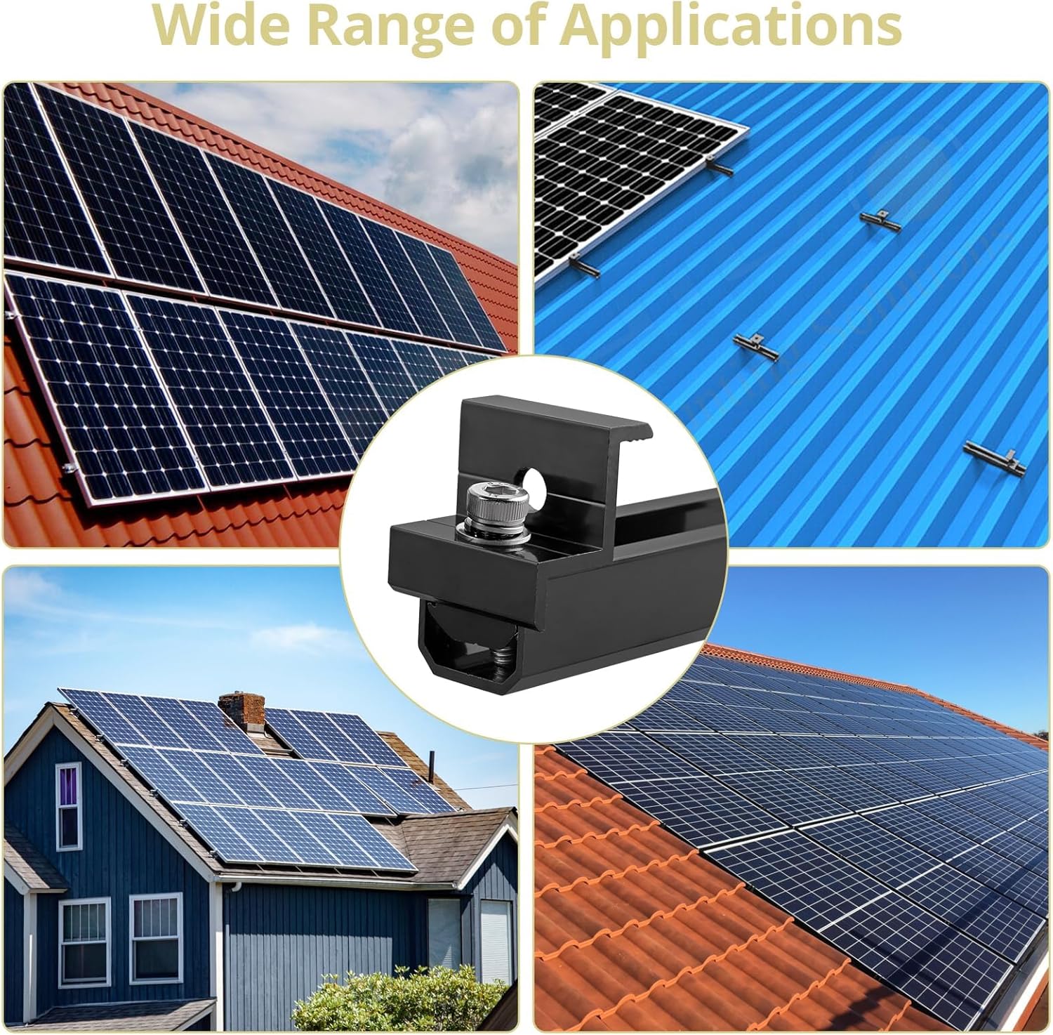 Anbte Solar Panel Mounting Kit for Single Panel, 4 Pcs 4.72in Mounting Rail & End Clamps, Solar Panel Mounting Brackets for RV Roof, Metal Roof, Tin Roof, Corrugated Roof, Sheet Roof, Black