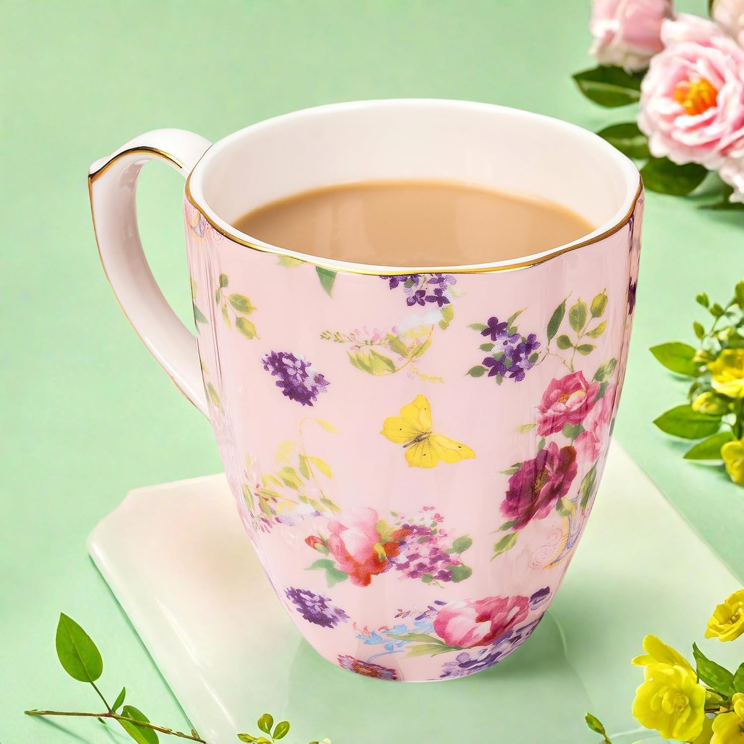 13oz Bone China Floral Mug with Gold Bone China Coffee Mugs Bone Teacup Christmas Mugs Birthday Gifts for Women Mom Friends Coworker - Image 7