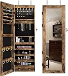 SDHYL Mirror Jewelry Cabinet,Jewelry Armoire Organizer with Full Length Mirror,Wall/Door Mounted Body Mirror with Jewelry Storage for Earrings Rings Necklace Cosmetic,Rustic Brown