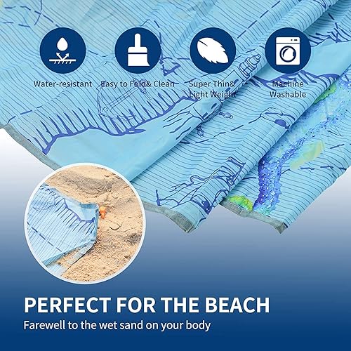 Miniatura 4 de YOYI YOYI Manta de playa a prueba de arena, 4-6 adultos, ligera, con bolsillo, impermeable, manta de picnic grande sin arena, para viajes, camping,