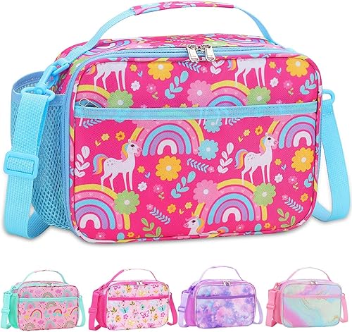 RHCPFOVR Lonchera con inicial para niños, lonchera aislada para niños y niñas, lonchera lavable y lonchera reutilizable a prueba de fugas para la