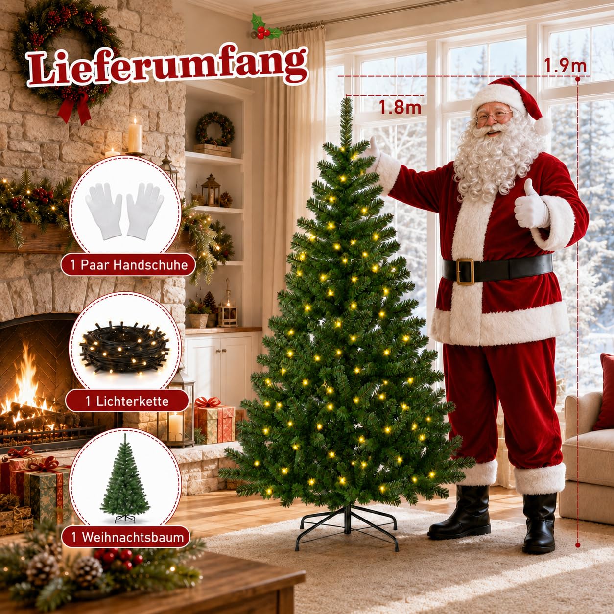 Sapin de Noël artificiel 180 cm, 150 LED et 650 pointes
