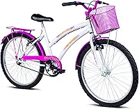 Verden Bicicleta Breeze Aro 24 Branca e Pink com cesta e bagageiro
