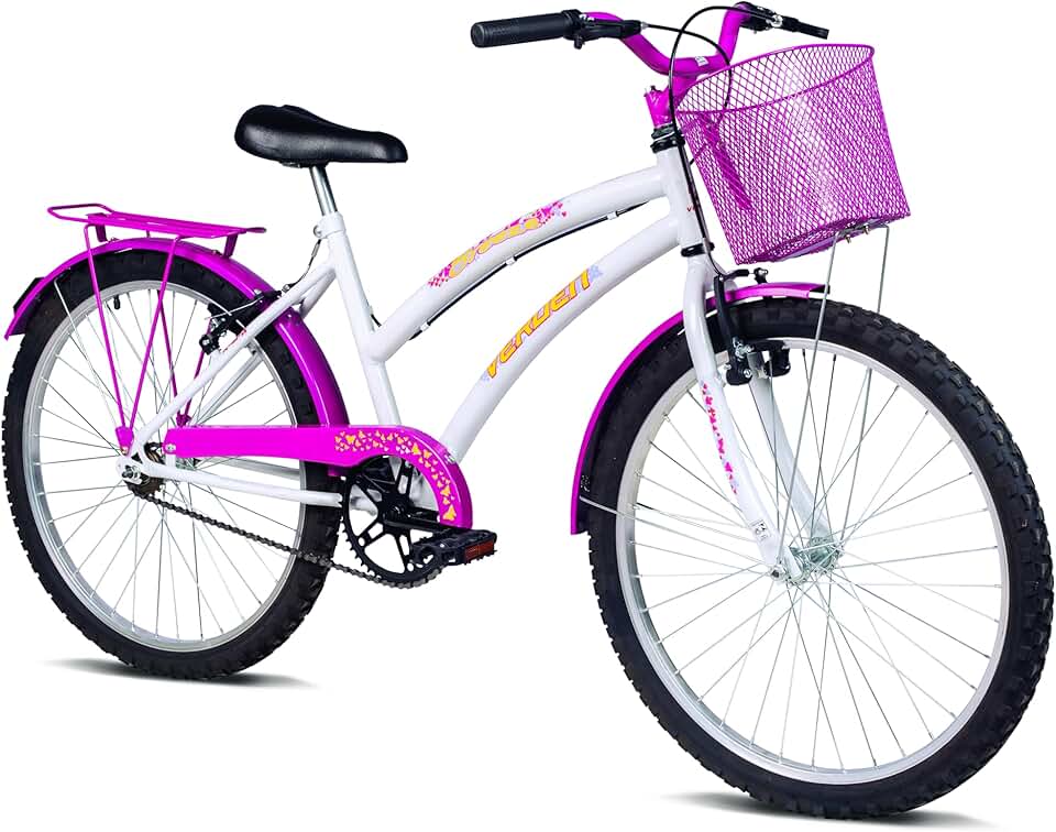 Verden Bicicleta Breeze Aro 24 Branca e Pink com cesta e bagageiro
