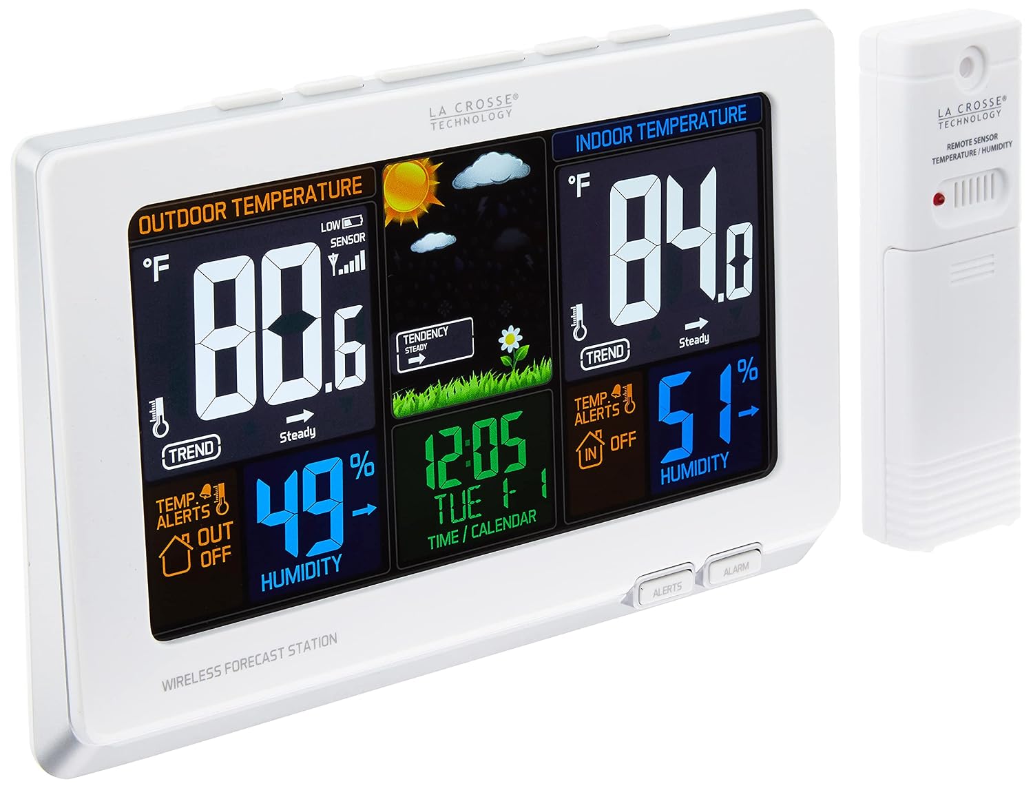 La Crosse Technology 308-1414W Wireless Atomic Digital Color Forecast Station with Alerts, White