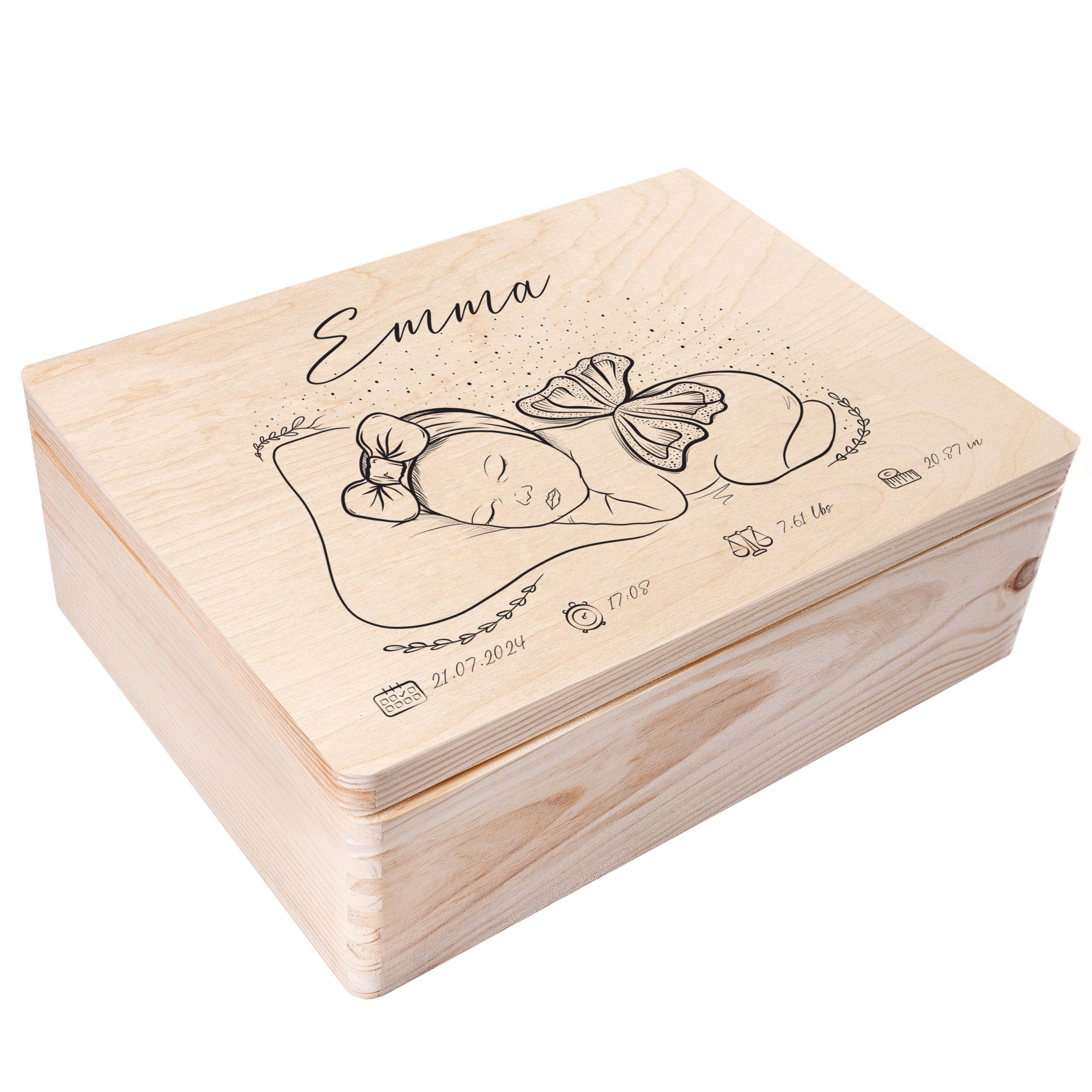 Creative Deco Boîte à Souvenirs Bébé Personnalisé - Personnalisés | Personnalisable Cadeau à Souvenirs Individuelle pour Une Naissance | Boîte en Bois - Fille