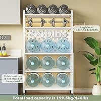 Vista 5 de COVAODQ Estante de cocina para panadería con armario de puerta abatible, soporte de microondas de 5 niveles con accesorios de tablero de clavijas