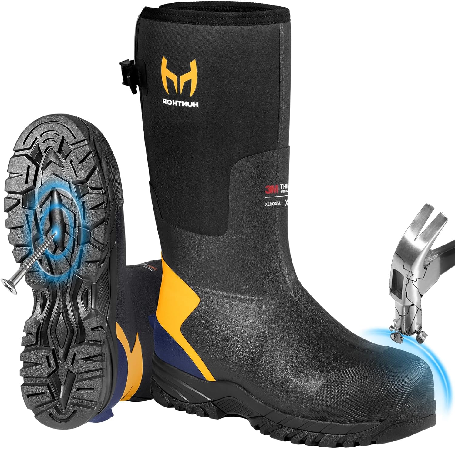 Steel Toe Work Boots for Men 0°F–20°F Cold Weather with Xerogel Thermal Lining, Waterproof Rubber Boots Lightweight Insulated for Farming, Construction, Gardening, Fishing, Outdoor Work