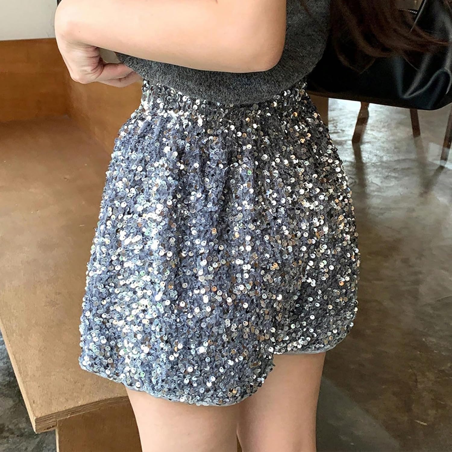 Women's Y2K High Waist Sequin Micro Shorts, Sparkly Glitter Party Bottoms for Rave, Festival & Night Out