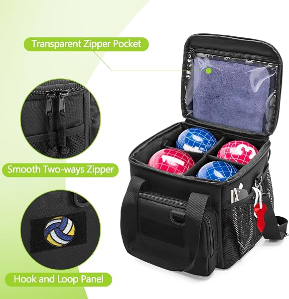 DSLEAF Sac de Pétanque pour 8 Bols, Étui de Pétanque Portable avec Plusieurs Poches et Bandoulière Détachable (Sac Uniquement, Balles Exclues) - 3