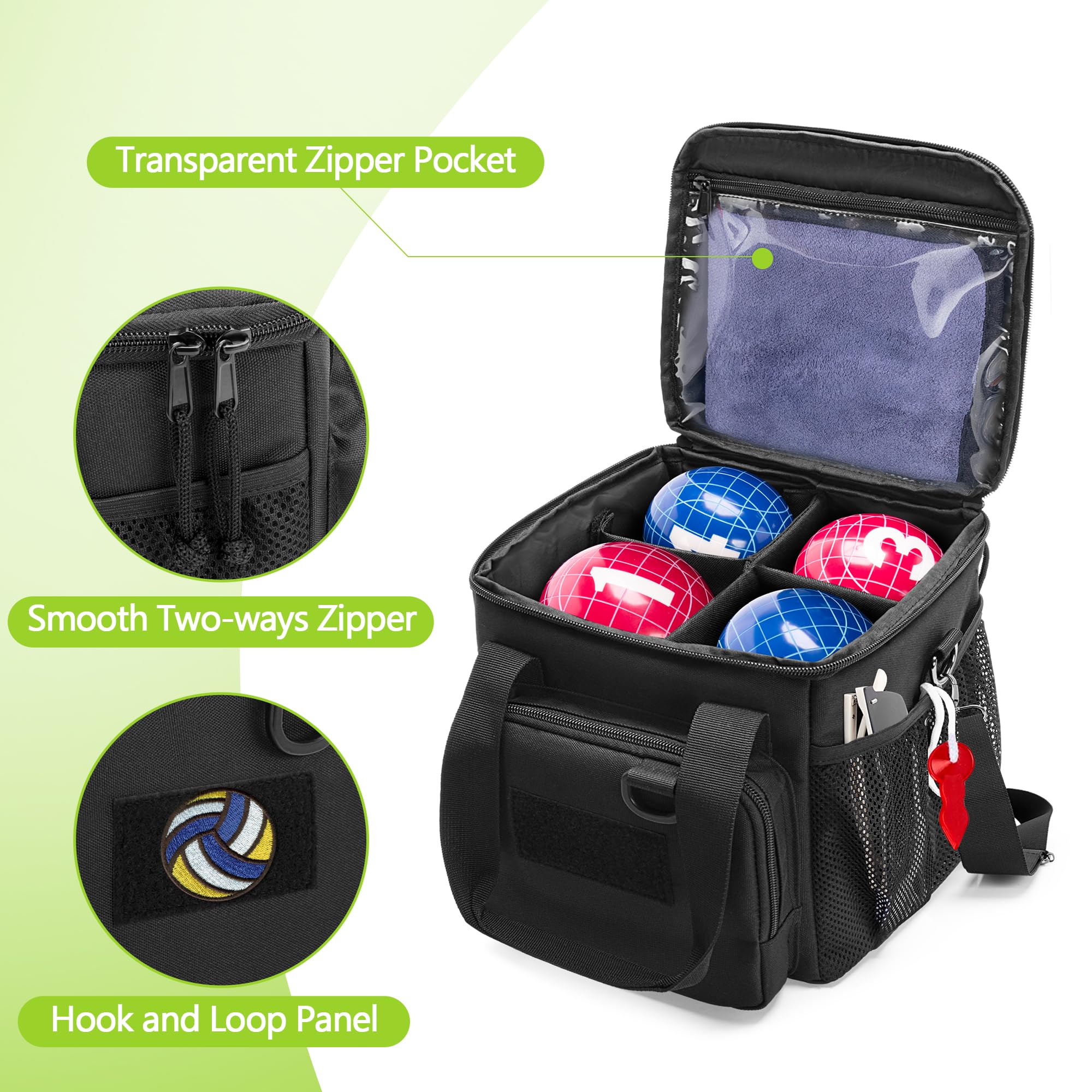 DSLEAF Borsa per bocce, può contenere fino a 8 bocce, borsa portatile per bocce con tasche multiple e tracolla staccabile (solo borsa, palline escluse)
