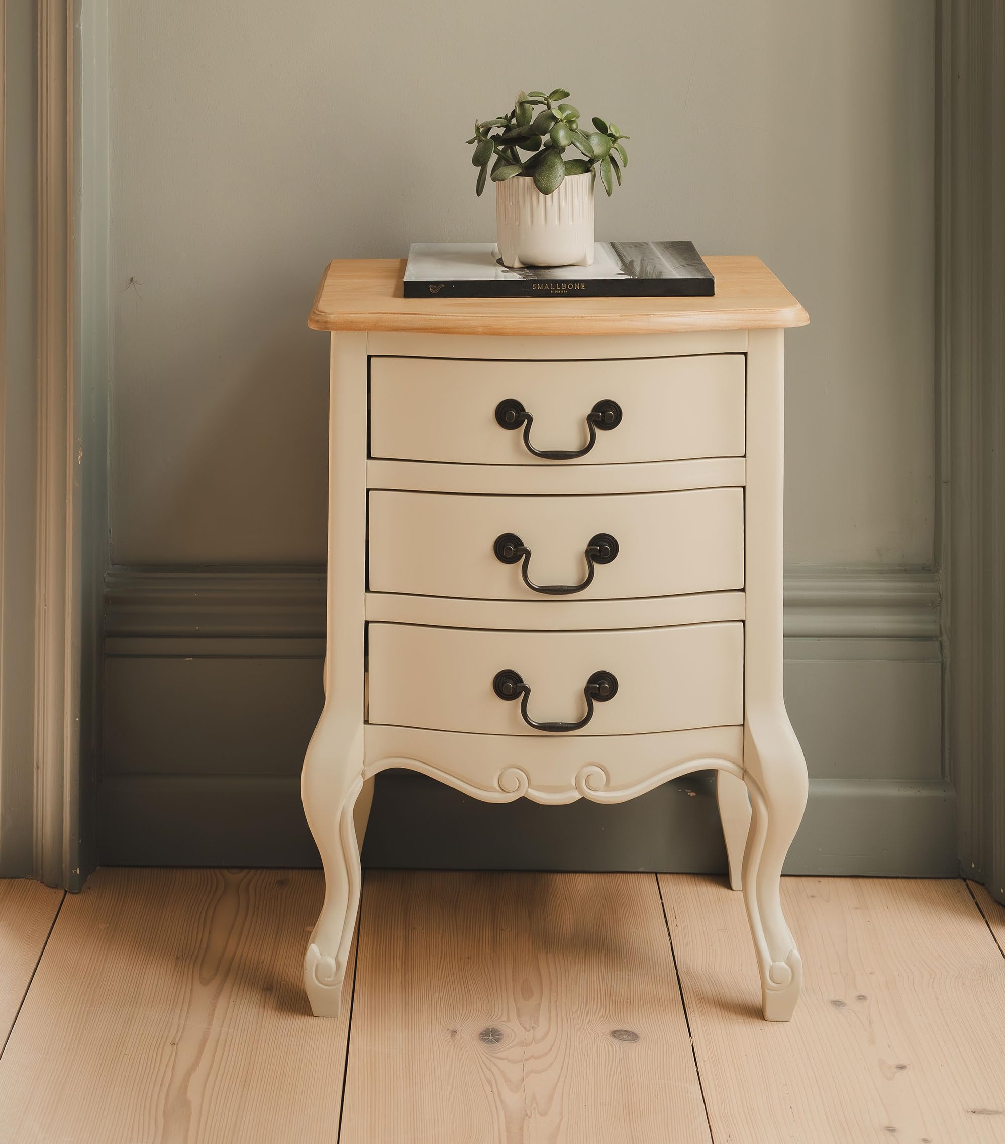 Juliette Bedside Table | 3 Drawer Champagne Bedside Cabinet | French Style Nightstand | Fully Assembled Bedroom Furniture (BRF-026-C)