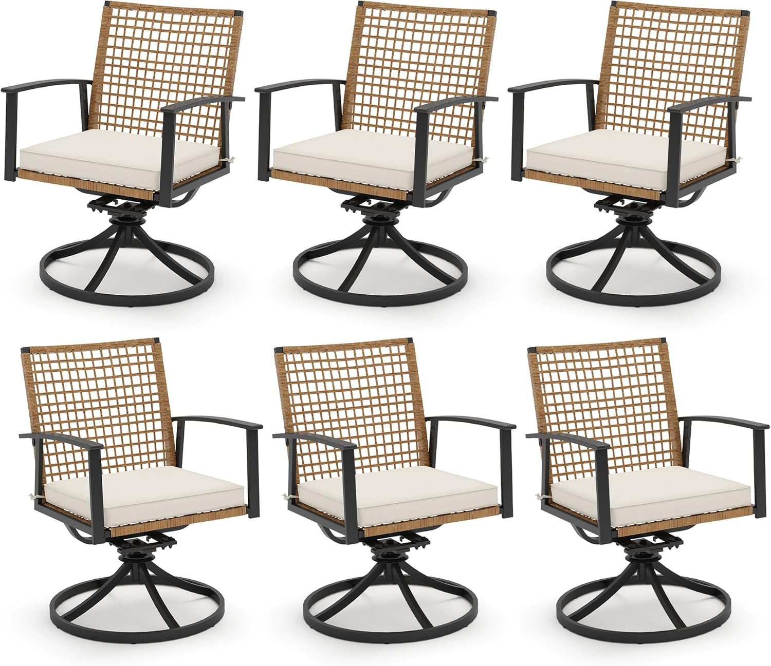 LAUSAINT HOME Patio Dining Chairs Set of 2, Outdoor PE Rattan Chairs with High Back and Soft Cushion, Black Metal Frame for Lawn Garden Backyard