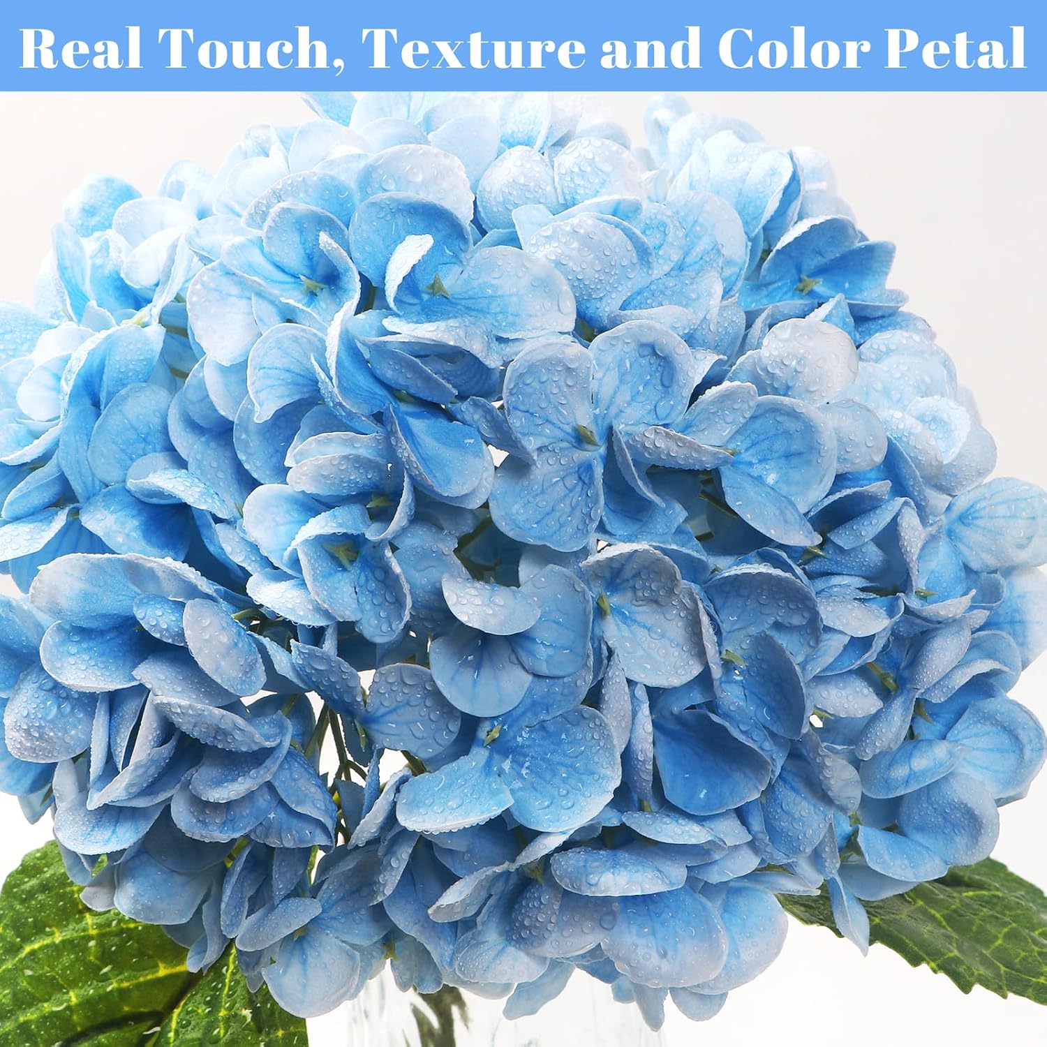 Kmise Hydrangea Artificial Flowers, 22” Real Touch Lifelike Latex Hydrangeas, Large Faux Hydrangea for Home Decor Wedding Bouquets, Lightblue, 5pcs