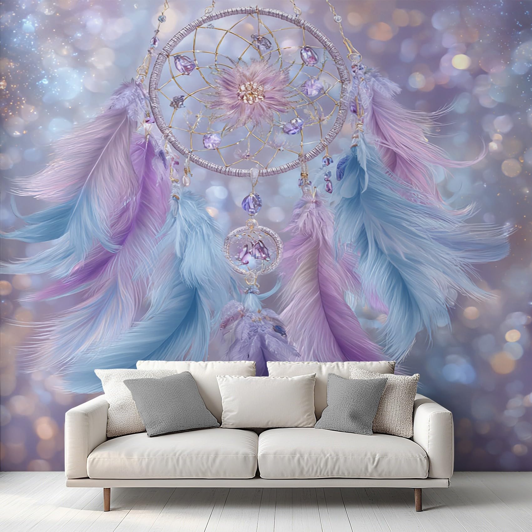 Generisch Wandtapete Traumfänger Tapete Lila Blau 250x175 cm, Tapeten Schlafzimmer Edelstein Feder Mädchen Fototapete Wohnzimmer, Vliestapete Wanddeko, Motivtapeten w6g8