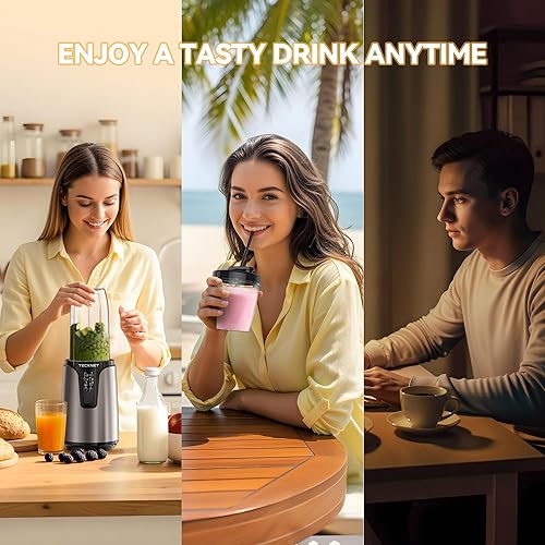 Miniatura 7 de TECKNET Batidora de bala de 1000 W para batidos, pequeña licuadora personal Nutri para batidos de proteínas y batidos, mezclador de café con 2 tazas