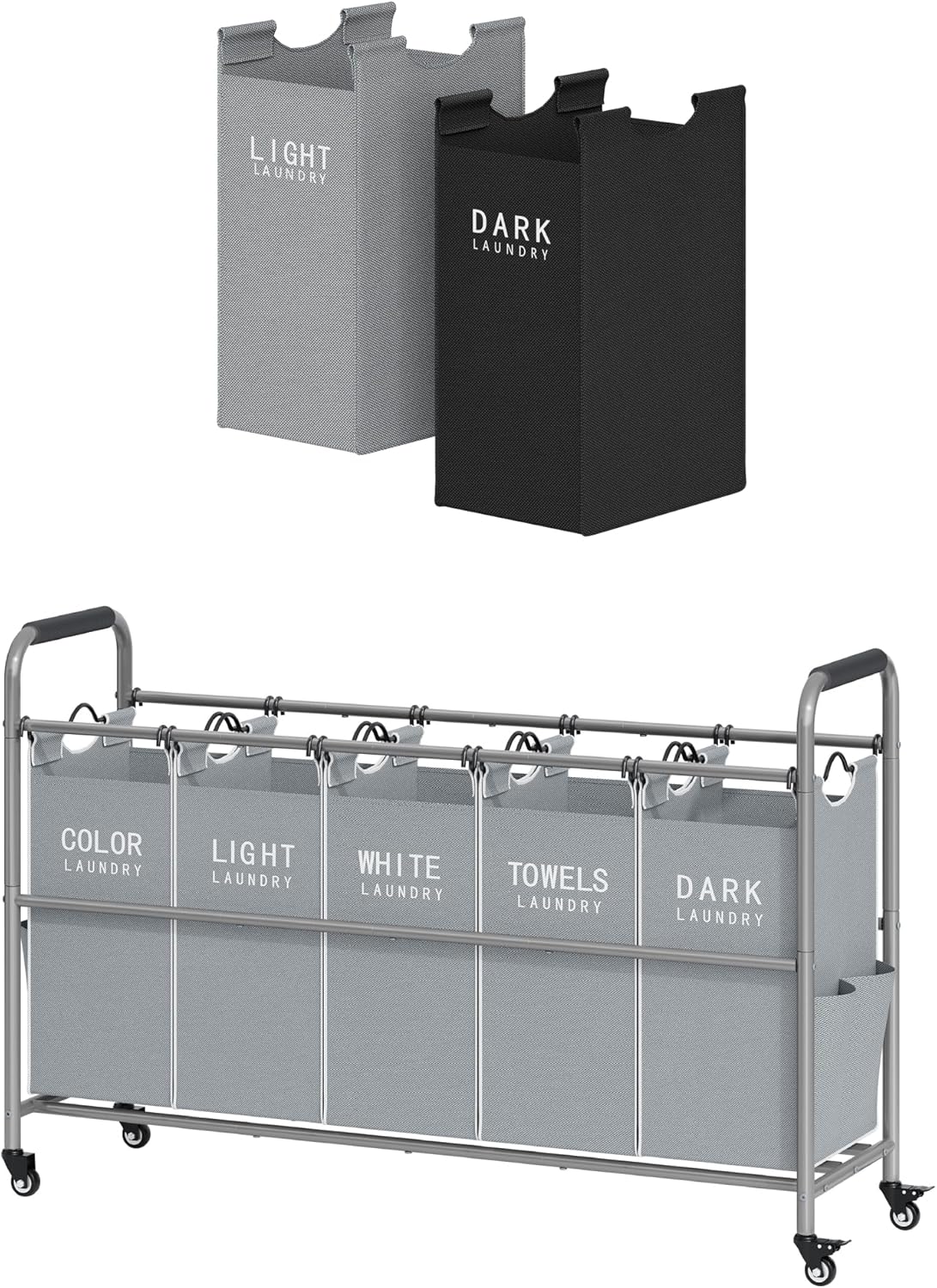 5 Section Laundry Sorter with Wheels Plus 2 Pcs Replacement Laundry Bag