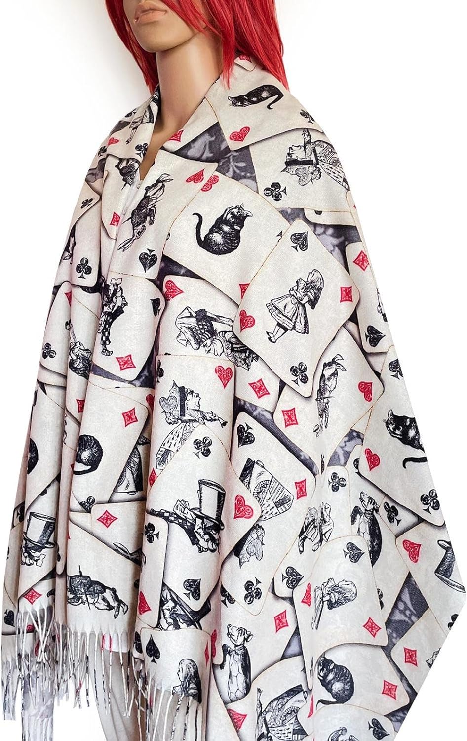 Rodaruus Alice in Wonderland Playing Card Scarf, Literary Gift for Book Lovers, Cozy Wrap Featuring Alice, Mad Hatter, White Rabbit, Cheshire Cat - Image 3