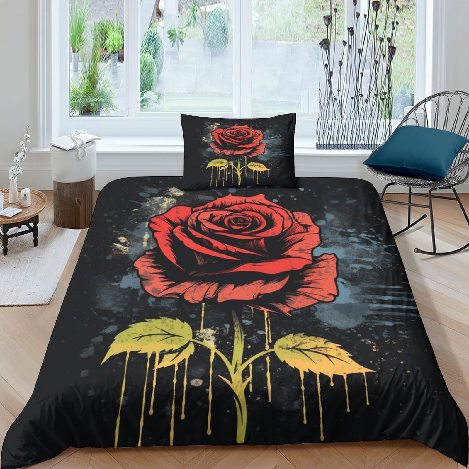 Housse de couette imprimé 3D roses anciennes style vieilli en microfibre