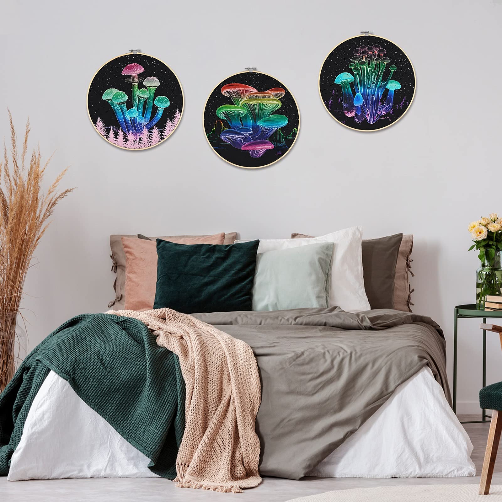 3 Pieces Trippy Mushroom Wall Art Aesthetic Canvas Wall Art Fantasy Plants Painting Prints Vintage Floral Wall Art for Living Room, Bedroom(10.8 x 10.8 inches)