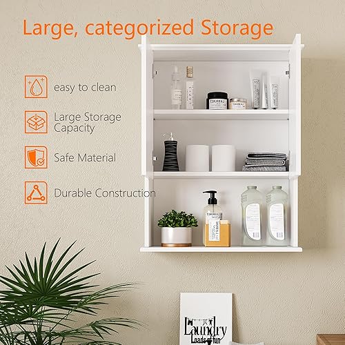 Miniatura 4 de Gabinete de almacenamiento sobre el inodoro, armario de almacenamiento de pared de baño de 24 x 30 pulgadas con 2 puertas y estantes ajustables,