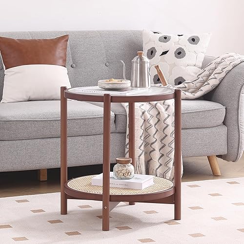 Miniatura 6 de Tiita Mesa auxiliar redonda, mesa auxiliar redonda, mesa auxiliar Morden de 3 niveles, mesa auxiliar pequeña para sala de estar, mesa auxiliar de