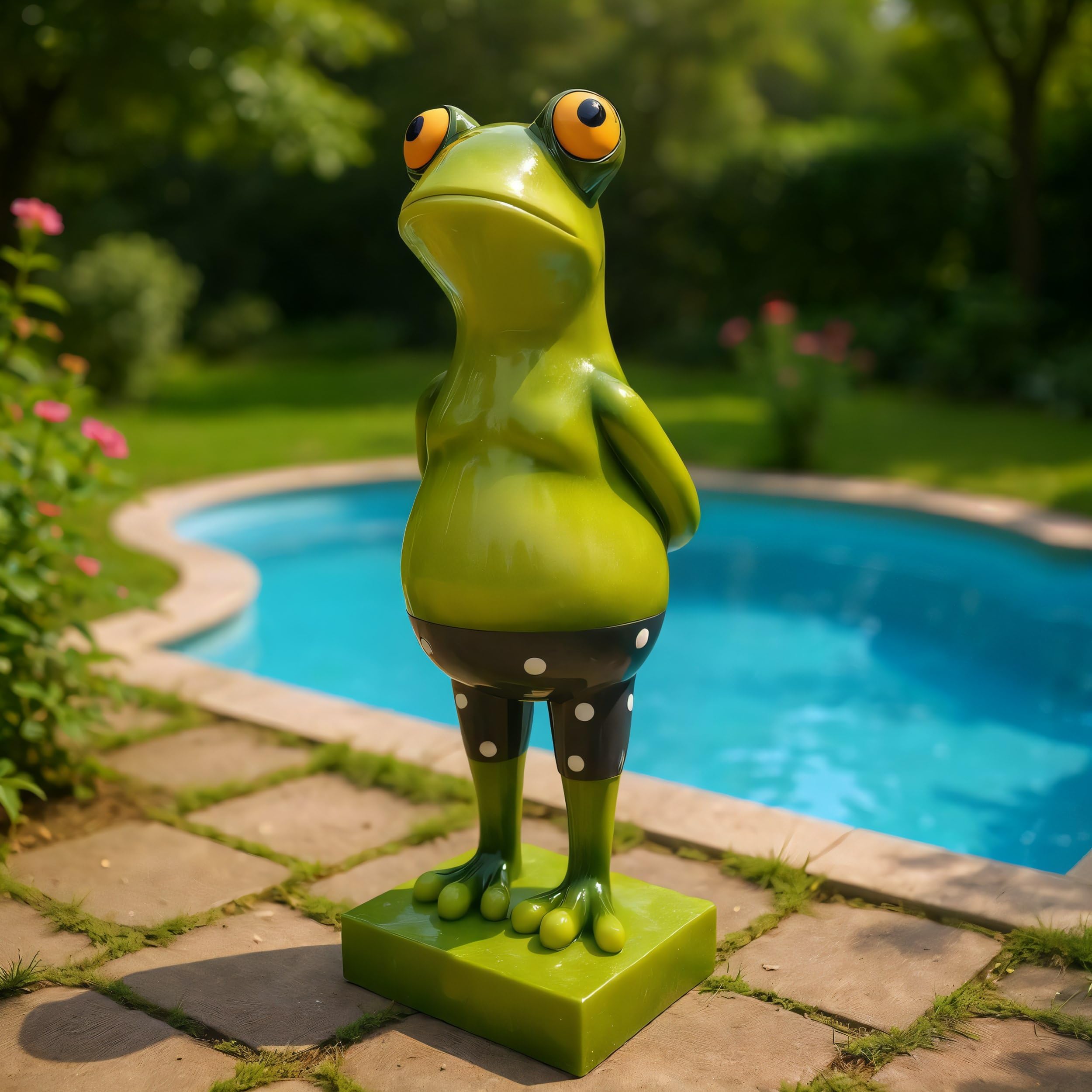 colourliving Frosch Dekofigur lustiger Badefrosch grün Gartenfigur Pooldeko Froschfigur Deko Frosch Schwimmer und Nichtschwimmer (Nichtschwimmer, 43 cm)