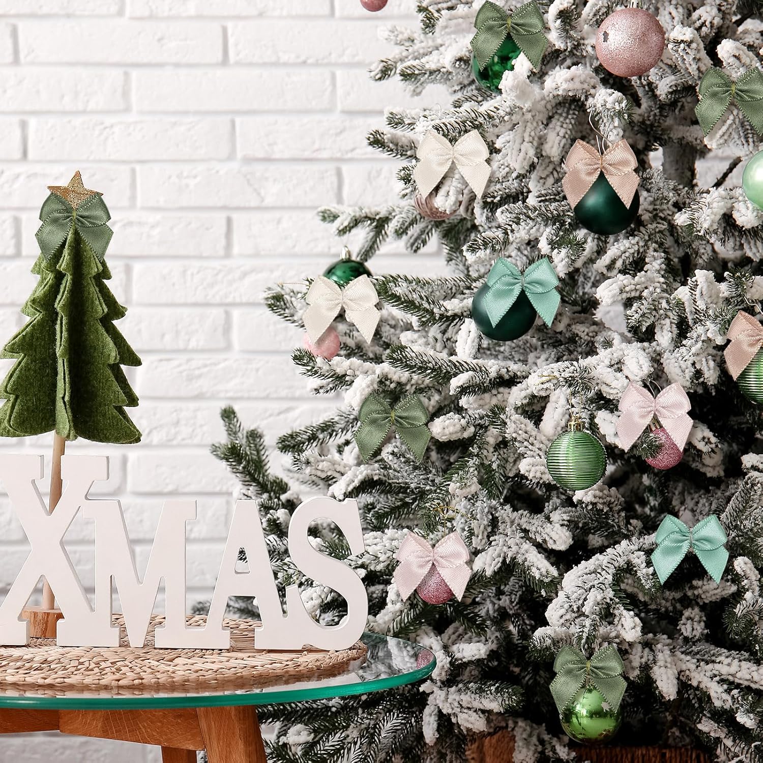 Syhood 150 Pcs Christmas Mini Bow Tiny Twist Tie Handmade Craft Ribbon Bow Hair Small Holiday Ribbon Craft Supply for DIY Sewing Party Decor (Sage Green&Beige) - Image 5