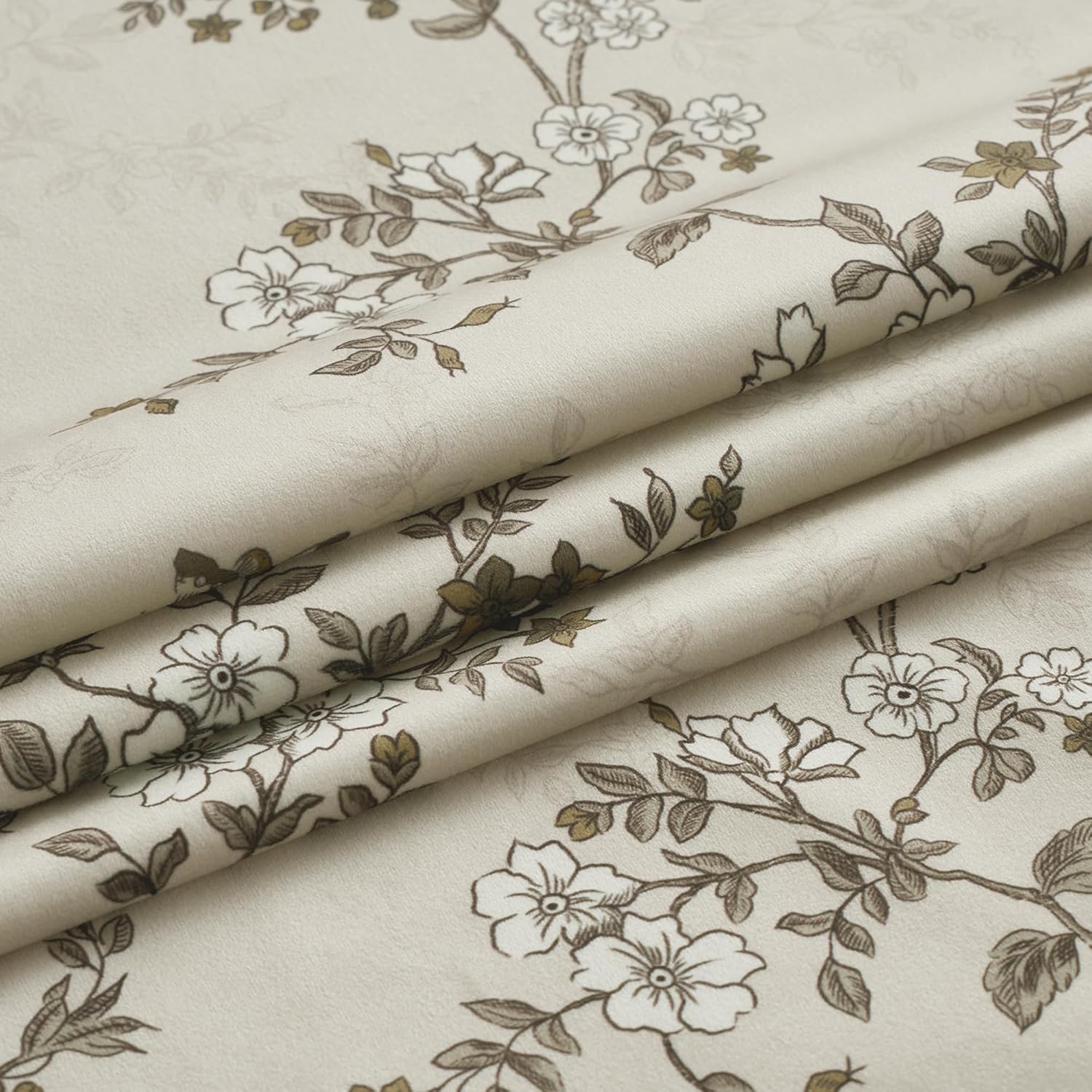 RYB HOME Vintage Country Cream Floral Velvet Curtains, Printed Flower Design Home Decoration Soft Vertical Drapes for Bedroom Living Room Dining Room, W50 x L84 inches, 2 Panels