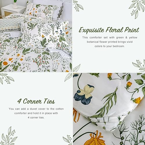 Miniatura 4 de SexyTown Juego de edredón floral Queen, edredón de algodón con estampado floral verde salvia, tamaño Queen, estampado botánico de flores verdes y