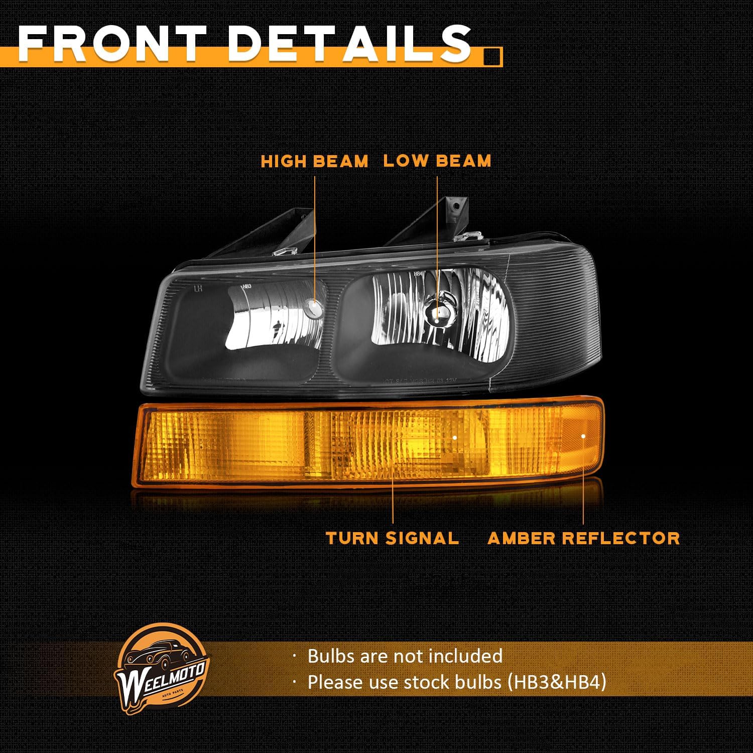 WEELMOTO Headlights for 2003-2014 Chevy Express 1500 / GMC Savana 1500; Headlight Assembly Compatible with 2003-2023 Chevy Express 2500 3500 / GMC Savana 2500 3500 Headlamp+Corner+Bumper Signal Light